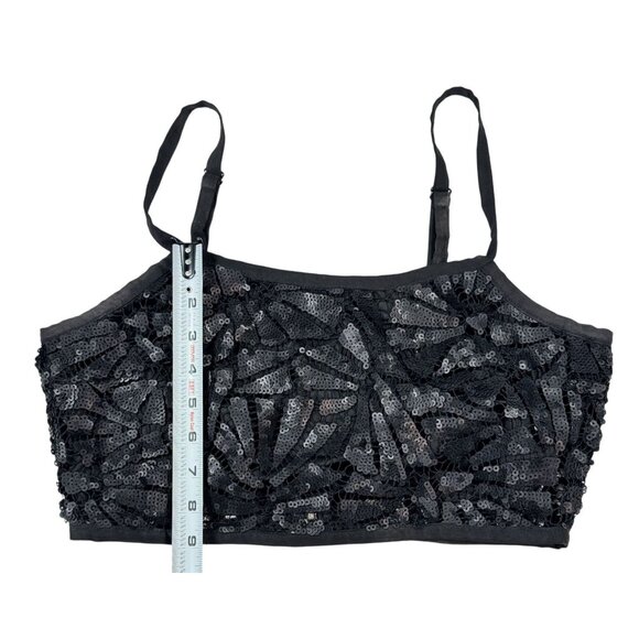 Forever 21 Size M Sequin Black Cropped Cami Top With Adjustable Straps & Back Zi - Picture 2 of 6
